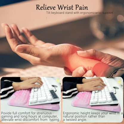 Computer Keyboard Stand Pad with Wrist Rest Pink Cloud Keyboard Pad Support with Comfortable Moon Galaxy Stars Wrist Pad Cute Girl Ergonomic Tilted Keyboard Riser Holder for Desktop Office Home - color: Silk Pink Cloud