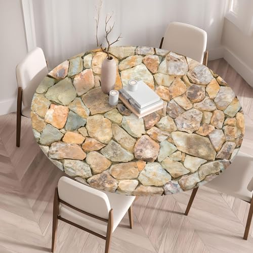 Waterproof Tablecloth Elastic Edged Tablecloth Wipeable Table Cloth Table Cover for Outdoor, Patio, Kitchen and Dining Room 27" Inch Round Tight Fit Stone 3 - color: Stone 3, size: 27" Inch Round Tight Fit