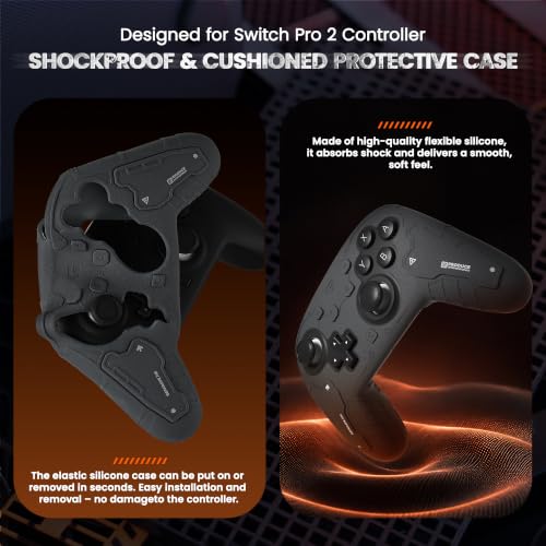 GesTac Silicone Case Compatible with Switch 2 Pro Controller, Protective Cover Skin, Tactical Anti-Slip Grip Cover, Shockproof Soft Silicone Sleeve, Sweat-Resistant, 3D Texture – Black
