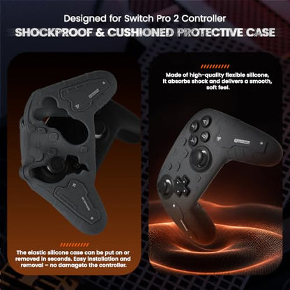 GesTac Silicone Case Compatible with Switch 2 Pro Controller, Protective Cover Skin, Tactical Anti-Slip Grip Cover, Shockproof Soft Silicone Sleeve, Sweat-Resistant, 3D Texture – Black