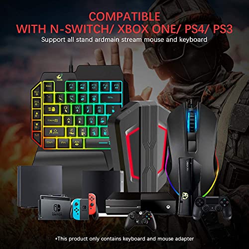 One-Hand Wired Gaming Keyboard+RGB Gaming Mouse+ Mouse Bungee Non-slip 360° Rotate Mouse Cable Holder Fixer+Backlit Converter for Nintendo Switch/Xbox/PS4/PC