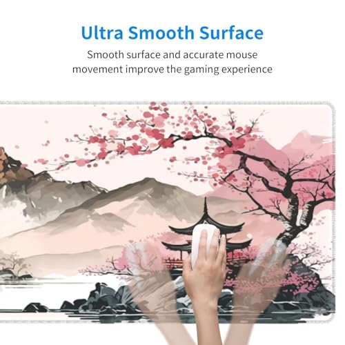 Watercolor Japanese Large Gaming Mouse Pad,Mouse Pad Gaming 31.5 x 11.8 in Mouse Mat Desk Pad,Large Desk Mat,Extended Keyboard Mousepad with Non-Slip Base and Stitched Edge for Desk Home Office - color: Watercolor Cherry Blossom