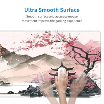 Watercolor Japanese Large Gaming Mouse Pad,Mouse Pad Gaming 31.5 x 11.8 in Mouse Mat Desk Pad,Large Desk Mat,Extended Keyboard Mousepad with Non-Slip Base and Stitched Edge for Desk Home Office - color: Watercolor Cherry Blossom