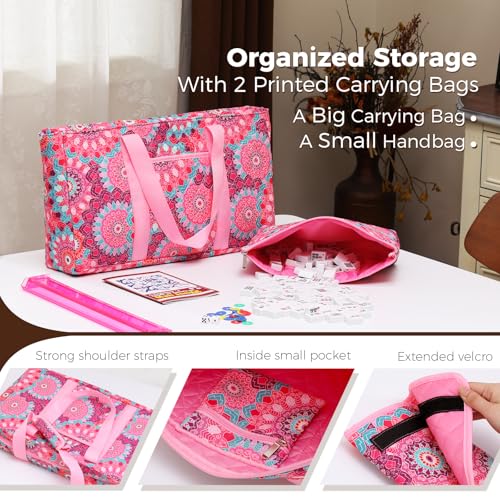 American Mahjong Tile Set with Pink Printed Carrying Bag, 166 Premium White Tiles, 4 All-in-One Color Racks/Pushers, Mah Jongg Sets, Complete Mahjong Game Set for Travel - color: Pink Print
