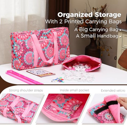 American Mahjong Tile Set with Pink Printed Carrying Bag, 166 Premium White Tiles, 4 All-in-One Color Racks/Pushers, Mah Jongg Sets, Complete Mahjong Game Set for Travel - color: Pink Print
