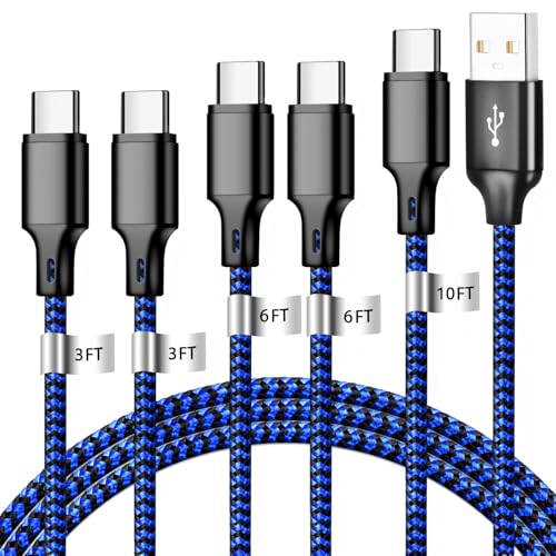 USB A to USB C Charger Cable, 5 Pack [3/3/6/6/10ft] Type C Fast Charging Cord High Data & Transfer Wire Compatible for iPhone 17/16/15 Plus/Pro Max iPad Ps5 Controller Samsung Galaxy(Black Blue) - color: Black Blue, style: 5P A2C