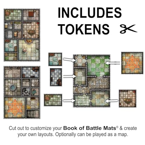 Loke Big Book of Battle Mats Cells & Shrines - Lay Flat Wipe Clean Fantasy RPG Maps with Tokens & 5E Content for Tabletop Adventures