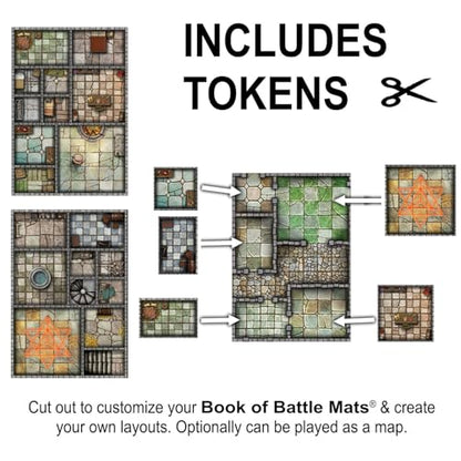 Loke Big Book of Battle Mats Cells & Shrines - Lay Flat Wipe Clean Fantasy RPG Maps with Tokens & 5E Content for Tabletop Adventures