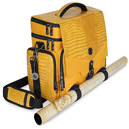 ENHANCE Collector's Edition RPG Adventurer's DnD Bag - Dragon Hide Exterior Travel RPG Bag with Tabletop Miniatures Storage Vault, Mat Holder, DnD Dice & Token Pockets, Fits 4-8 Books (Dragon Gold) - color: Dragon Gold