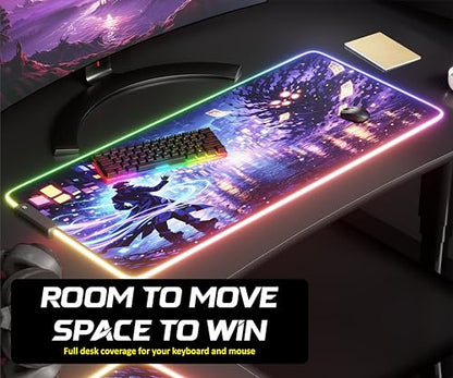 RGB Gaming Mouse Pad Large Extended Desk Mat 35.4x15.7in XXL XXXL Mousepad LED Light Up Keyboard Mat PC Gamer Desk Pad Gaming Accessories Extra Big Mouse Mats Full Desk Size - Arcane Rift - color: Arcane Rift