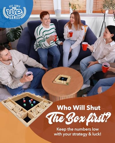 WE Games Shut The Box Wooden Board Game - Classic 4 Player Table Top Math Dice Game, Natural Wood, 8.5 in. Travel Size, 10 Numbers, for Families and Adults (Pack of 2) - color: Natural Wood, size: 8.5 x 8.5 x 1.25 in. (Pack of 2)