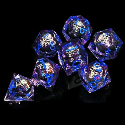 HAOMEJA Skull D&D Monster Resin Dice Set DND Skeleton 7 PCS Sharp Edges Dice with Gift Bag Apply to Dungeons and Dragons Role Playing Game Gift (Skull B & Purple) - color: B Skull B & Purple