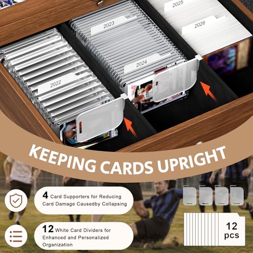 Emfogo Trading Card Storage Box, Wooden Graded Sports Card Display Case | Trading Card Display Case, Adjustable Drawer Dividers, TCG Card Storage Boxs, 1800+ Card Organizer for TCG, MTG, Sports Cards