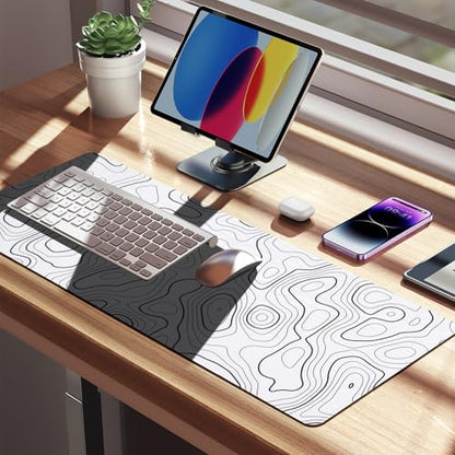 White Mouse Pad, Topographic Mouse Pad for Desktop | Large Gaming Mousepad, Stitched Edges & Non-slip Base, XL Long Mousepad for Desktop Office Gaming Home - color: Topographic Contour