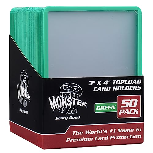 Monster Protectors Top Loaders Compatible with Pokémon & MTG Cards 50 Count Hard Plastic 3x4 Card Sleeves with Green Border for Sorting, Fits Magic The Gathering, Sports Cards & Standard TCG Cards - color: Green