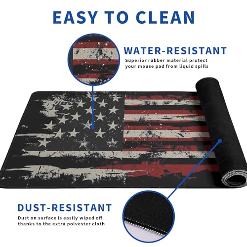 American Flag Mouse Pad Abstract American Mouse Pad 31.5x11.8 Inch Flag Texture Non-Slip Rubber Base Large Mousepad Stitched Edges Keyboard Mouse Mat Desk Pad for Office and Home - color: American Flag