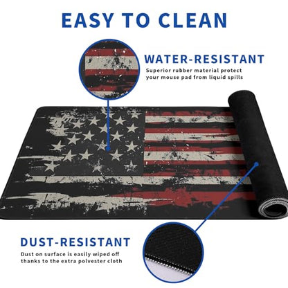 American Flag Mouse Pad Abstract American Mouse Pad 31.5x11.8 Inch Flag Texture Non-Slip Rubber Base Large Mousepad Stitched Edges Keyboard Mouse Mat Desk Pad for Office and Home - color: American Flag