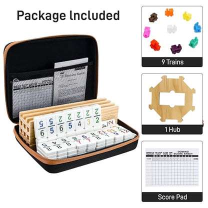 Bucher & Rossini Mexican Train Dominoes Set with Numbers with 4 Racks, Dominos with Numbers with Wooden Domino Holders 91 Tiles Dominoes Game Set with Portable Case for Family Game Night - color: Mexican Train With Numbers