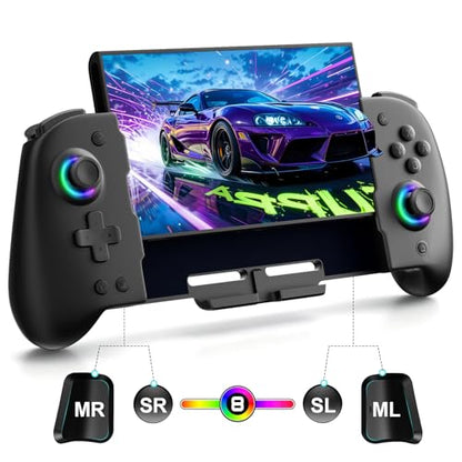 Puiseno Wireless Controllers for Switch, Compatible with Nintendo Switch/Switch OLED, One-Piece Handheld Controller Replacement for Switch Pro Controller with 6-Axis Gyro/Hall Effect Joysticks/8 Lights Color/Turbo/Macro/Dual Vibration/1000mAh Battery/4 Ga