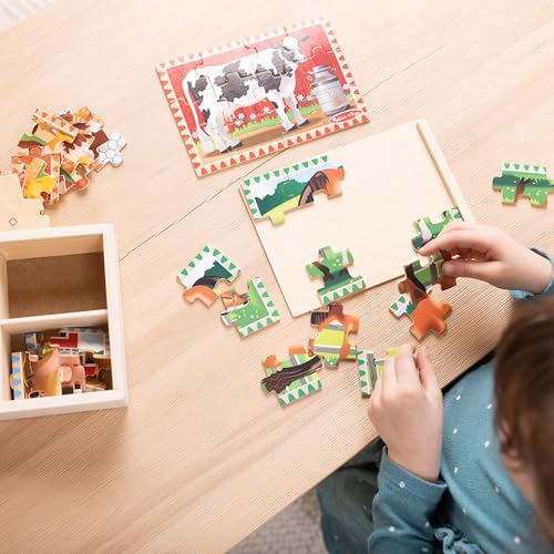 Melissa & Doug 4‑in‑1 Wooden Farm Jigsaw Puzzle Set, 48 Pieces with Storage Box, Toddler Puzzle Toy for Kids Ages 3+ - style: Farm Animals