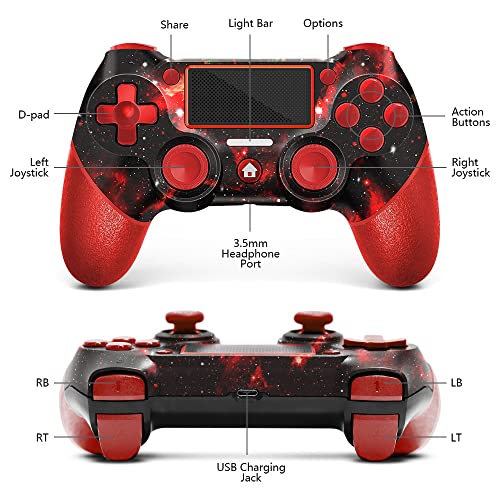 AceGamer Wireless Controller for PS4,Red Universe Design with Turbo/3.5mm Audio Jack/6-Axis Gyro Sensor/Double Vibration/Touchpanel,Compatible with PS4/Pro/Slim/PC (WIN 7/8/10) (Red) - color: Red
