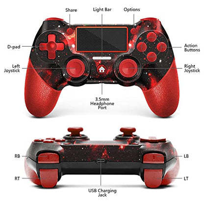 AceGamer Wireless Controller for PS4,Red Universe Design with Turbo/3.5mm Audio Jack/6-Axis Gyro Sensor/Double Vibration/Touchpanel,Compatible with PS4/Pro/Slim/PC (WIN 7/8/10) (Red) - color: Red
