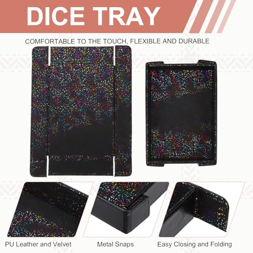Dice Tray PU Leather Mat Magnetic Folding Dice Rolling Tray Holder Laser Gradient Rectangle Storage Box Perfect for DND Table Games & Entryway & Nightstand Organizer (Black) - color: Black
