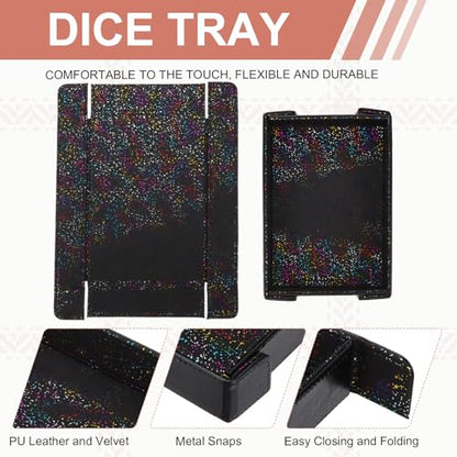 Dice Tray PU Leather Mat Magnetic Folding Dice Rolling Tray Holder Laser Gradient Rectangle Storage Box Perfect for DND Table Games & Entryway & Nightstand Organizer (Black) - color: Black