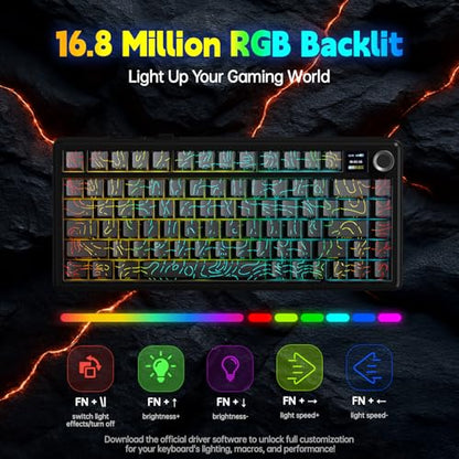 LEOBOG x Aula F75 MAX Wireless Gaming Keyboard w/Smart Display & Knob,75% Hot Swappable Custom Mechanical Keyboard, RGB Backlit,Pre-lubed Linear Switches,Side Printed PBT Topographic Keycaps(Grey) - color: Grey Gradient