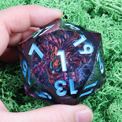 Mini Planet 50mm Large Chonk D20 Liquid Core Giant Polyhedral Sharp Edges RPG Table Games Dice E19 LED Fire Fox - color: E19-led Fire Fox