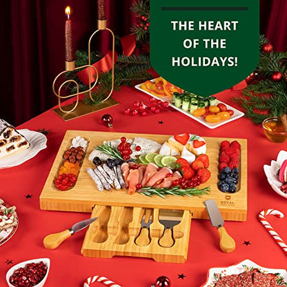 ROYAL CRAFT WOOD Premium Bamboo Charcuterie Board Set - Cheese Platter & Serving Tray & Serving Utensils - Perfect Housewarming Gift, Wedding, Bridal Shower Gift - Ideal for Entertaining and New Home - style: 1-3 Guests
