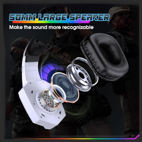 Gaming Headset with Microphone, Gaming Headphones Compatible for PS4 PS5 Xbox PC with RGB Lights, PlayStation Headset with Noise Reduction 7.1 Surround Sound Over-Ear and Wired 3.5mm Jack - color: White