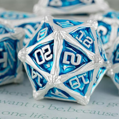 Surpass DND dice Set Blue Metal dice 7piece Set d&d Polyhedral Dice for Dungeons and Dragons MTG dice Pathfinder Role Playing (Blue) - color: Blue