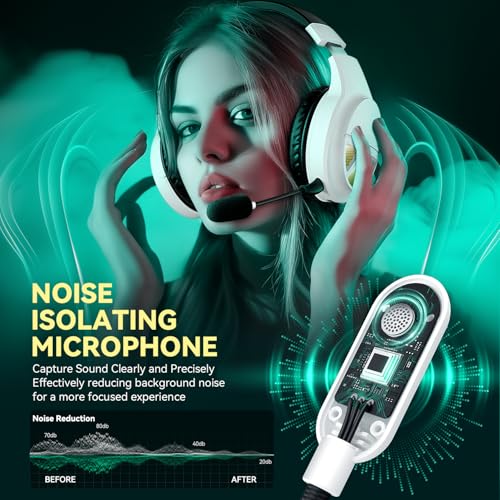 60H Battery Wireless Gaming Headset with Mic for PS5 PS4 PC | 7.1 Surround Sound, Bluetooth 5.4, Noise-Isolating Microphone, RGB Lights, Headphones Compatible with Switch Mac Laptop