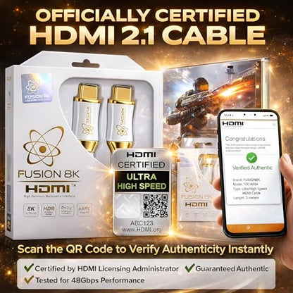 White HDMI 2.1 Cable 15 Feet - Certified 48Gbps 8K@60Hz 4K@120Hz 10K | HDR Dolby Vision eARC | Braided Cord for PS5 Xbox Series X Apple TV 4K - size: 15 Feet