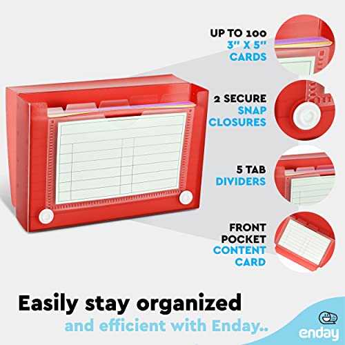 Enday Index Card Holder 3x5, Red Index Card Case with 5 Tab Dividers, Index Card Organizer, Flash Card Holder, Holds 100 Cards, 4 Pack - color: RED, size: 4