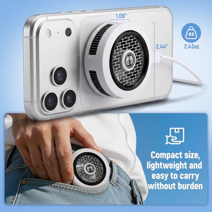 Phone Cooler for Gaming, Low Noise USB Cell Phone Cooler with Smart Temp Control, Phone Cooling Fan with RGB LED Lights, Magnetic Ring & Clip Fan for Phone Gaming & Streaming (White) - color: white