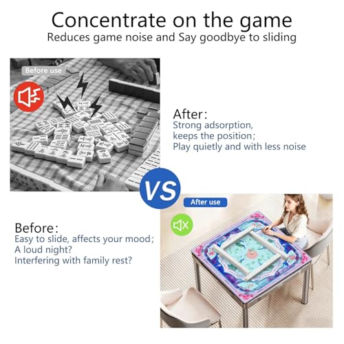 Blue Mahjong Mat for Table, 31.5*31.5in Anti Slip American Mahjong Table Cloth, Noise Reduction, Neoprene Mah jongg Mat with Carrying Bag & 3 Dices, Mahjong Set Gift for Board Tile Games Mats, Peacock - color: Blue02