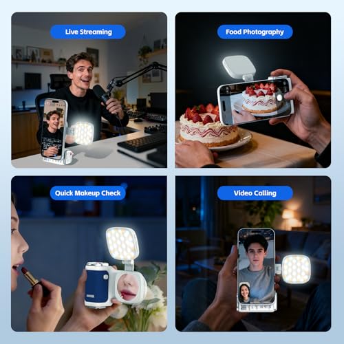 COMITOK iPhone Camera Grip MOCA with Magnet Fill Light & Mirror for 17 Pro iOS26 Native Camera, Fun Shot Magnetic Grip for Phone Compatible iOS17 and iOS18 with Anti-Drop Detachable Remote & Keychain - color: Blue