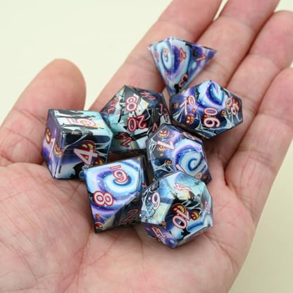 7PCS RPG Dice Set, Premium Resin Polyhedral Dice with Cyclone Pumpkin Bat Design, Complete Tabletop RPG Dice, Ideal Gaming Gift(Cyclone) - style: Cyclone