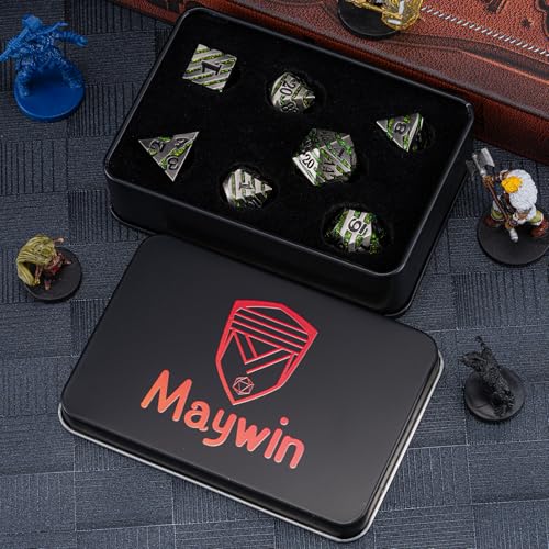 DND Dice Set Dungeons and Dragons Dice d20 Metallic Stripes Dice with Gift Case, Polyhedral Dice Sets for Tabletop Games D&D Dice MTG Pathfinder Role Playing Game, Antique Nickel Bright Green - color: Antique Nickel Bright Green