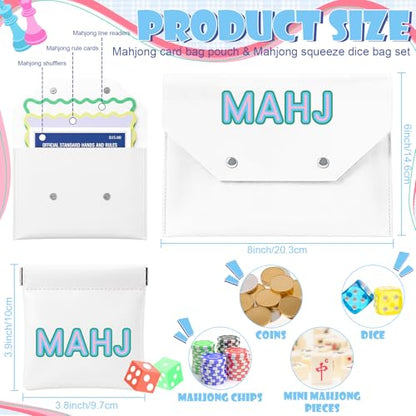 2 Pcs Leather Mahjong Card Bag Clutch Pouch Holder with PU Squeeze Dice Bag Mahjong Accessories Protector Cover Case for MAHJ Lover Playing Game Night(White) - color: White