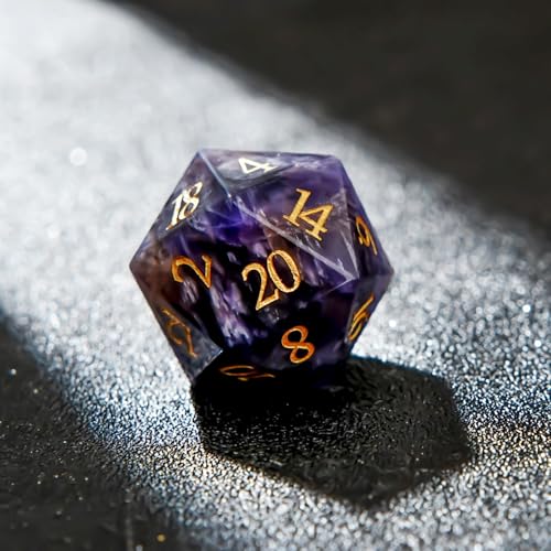 1PCS Gem D20 DND Dice - 25mm 20 Sided CrystalAmethyst D&D Dice for Dungeons and Dragons, RPG, Roleplaying Games MTG Table Games, Handmade Polyhedral Dice (Amethyst) - color: D20-amethyst