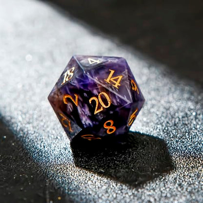 1PCS Gem D20 DND Dice - 25mm 20 Sided CrystalAmethyst D&D Dice for Dungeons and Dragons, RPG, Roleplaying Games MTG Table Games, Handmade Polyhedral Dice (Amethyst) - color: D20-amethyst