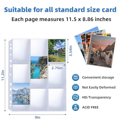 9 Pocket Card Sleeves, Holds 1800 Cards, Trading Card Binder Sleeves, 3 Ring 9 Pocket Pages for Sports Cards, Coupons Cards, 100 Pack, Game - size: 100PACK