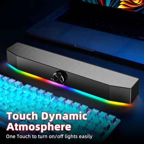 5W Dual Bluetooth 5.0 Speaker, 1.5m RGB Light Bar with 4 Dynamic Nodes, AUX/USB Powered Computer Speakers for Desktop PC Gaming Setup - size: V15