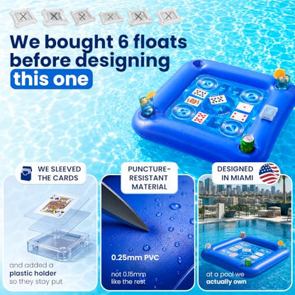 LUMARA Floating Table for Pool with Waterproof Playing Cards, Pool Games for Adults, 4 Cup Holders, Drinks and Snacks Tray, Hot Tub Party Accessory