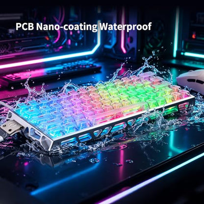 IROK MG63 64 Keys Wired Magnetic Switch Keyboard, 512KHZ All Keys Scan Rate, PCB Nano-Coating Waterproof, ARGB Light and Shadow Coexist 8KHZ/CNC Carved Aluminum Gaming Keyboard (Silver) - color: Silver