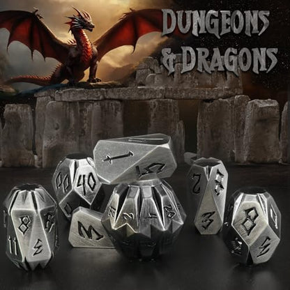 ZHOORQI Metal DND Dice Stonehenge Polyhedral Die Set for RPG(JS-Silver) | D and D Dice, 7Pcs/Set Unique Cool Dice, Perfect Dice Gifts for Dungeons and Dragons RPG Role Play Games - color: Jsz-silver