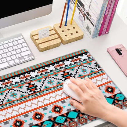 Large Gaming Mouse Pad with Stitched Edges, Colorful Aztec Pattern Desk Mat, Extended XL Keyboard Pad, Non-Slip Rubber Base Desk Pad for Keyboard and Mouse, 31.5X11.8 inch - color: Colorful Aztec Pattern